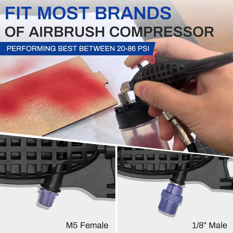 OPHIR 0.3mm Airbrush Kit, Siphon Feed Airbrush Gun with 5X 22CC Airbrush Bottles, M5 Female & 1/8 Male Connector for Model, Craft, Shoes, Temporary Tattoo Airbrushing, Easily Change Air Brush Paints - Image 4